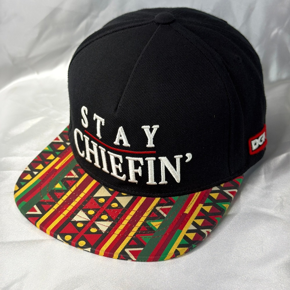 DGK Stay Chiefin Snapback Hat OSFM Black Wool Blend Tribal Flat Brim